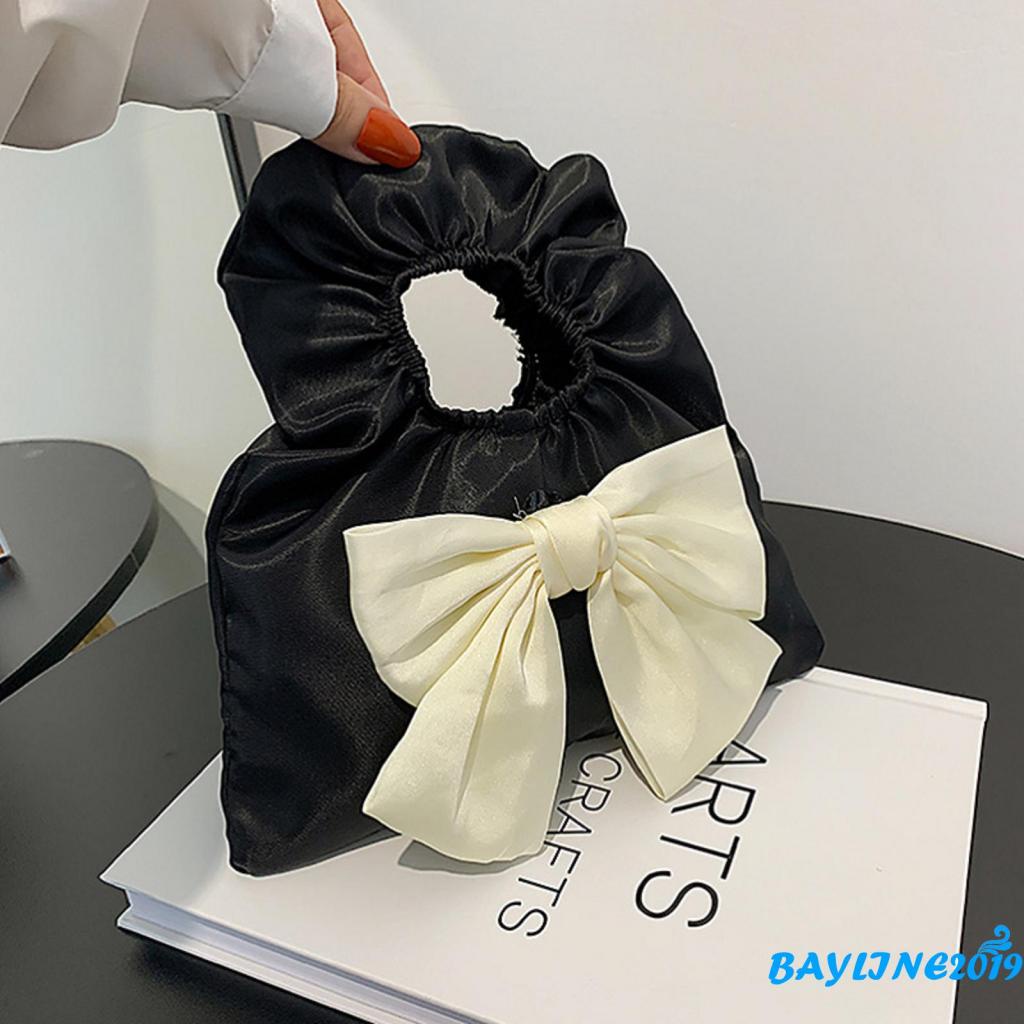 Bay-túi Xách Tote Cao Su Dây Thun Cao Su Co Giãn Có Thắt Nơ Trang Trí Nơ Màu Trắng/Đen Cho Nữ