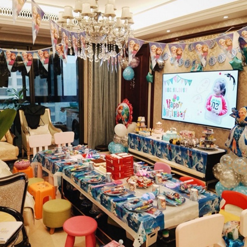 Bộ Khăn Ăn Dùng Một Lần Họa Tiết Nhân Vật Hoạt Hình Frozen Màu Xanh Dương Cho Bé