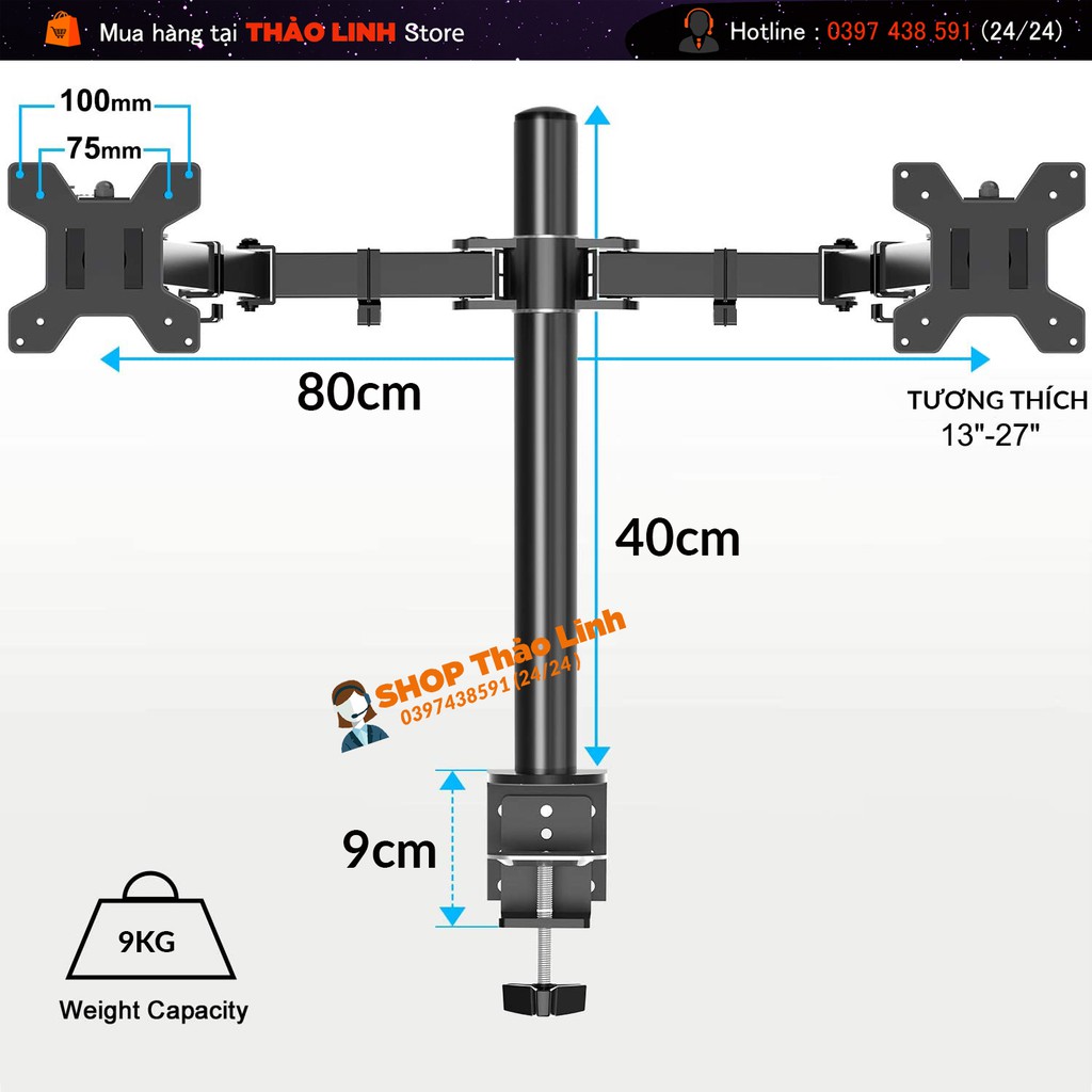 [THEO DÕI SHOP để nhận COUPON 20%] Giá treo 2 màn hình - Dual Monitor Desk Stand - Giá treo màn hình kép - Tải Trọng 9kg