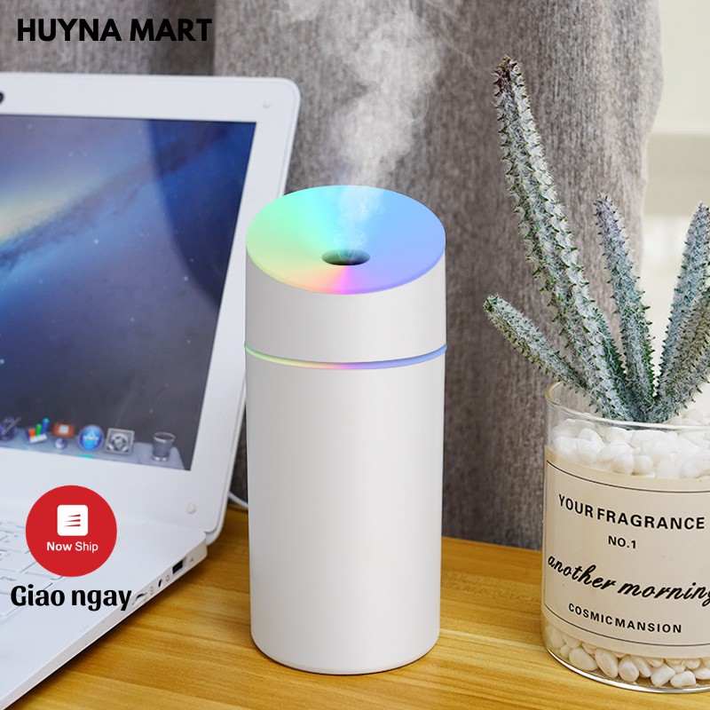 Máy Phun Sương Tạo Ẩm Cho Phòng Điều Hòa, Xe Hơi Có Đèn Led Nhiều Màu Mới 450ml (Tặng kèm 1 lõi lọc thay thế)