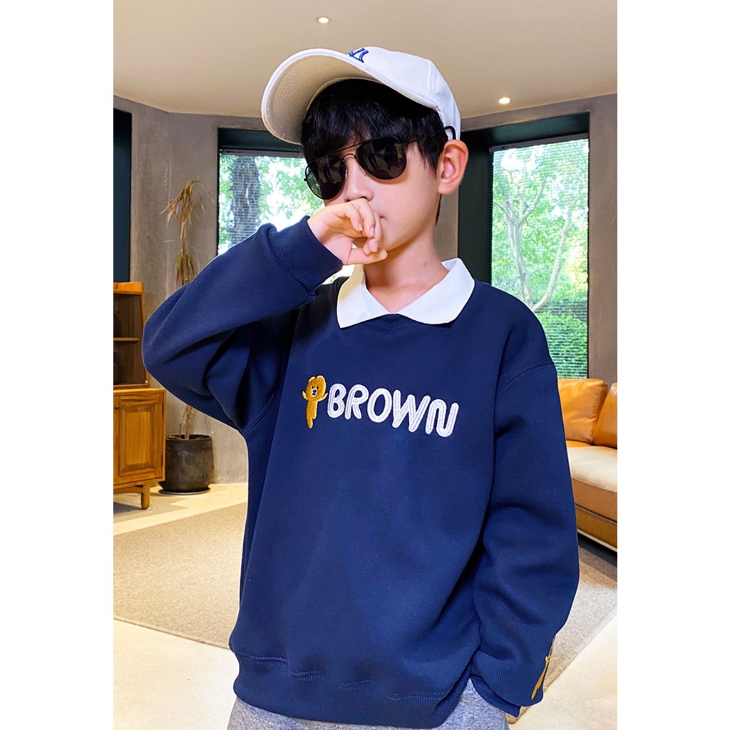 Áo thu đông dài tay cổ bẻ &quot;BBROWN&quot; 14-4kg cho bé trai. Áo sweater ấm áp cho bé  4-14 tuổi. Vải da cá ấm áp. G48