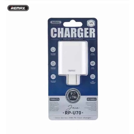 Cóc Sạc Nhanh 20W REMAX RP-U70 1 Cổng Type C PD Cho IPhone 11/12/13 Chính Hãng