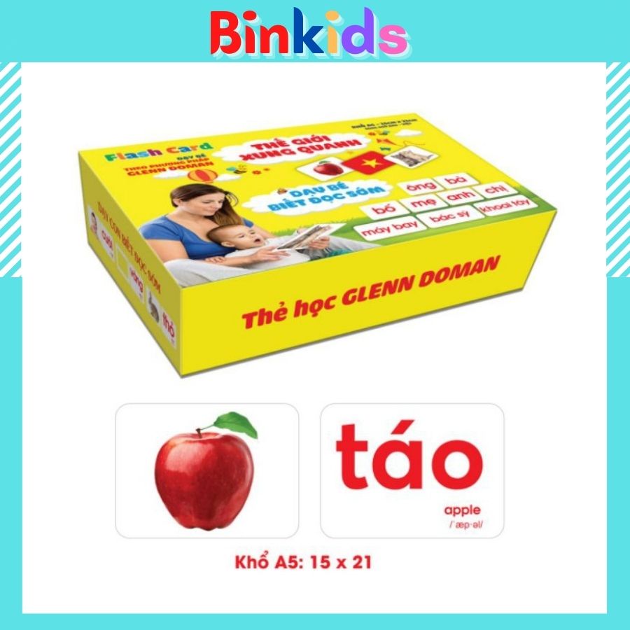 Bộ Thẻ học flashcard thông Glenn Doman dạy bé về TGXQ dạy bé biết đọc sớm size A5 15×21cm 100 thẻ to 15 chủ đề