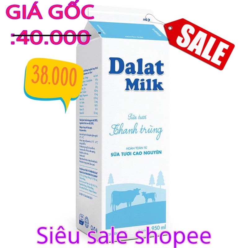 DALATMILK DALATMILKTHANH TRÙNG 950ML KHÔNG ĐƯỜNG