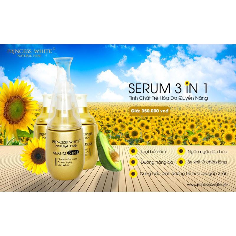 SERUM 3IN1 DƯỠNG ẨM NUÔI DƯỠNG DA TRẮNG HỒNG - PRINCESS WHITE