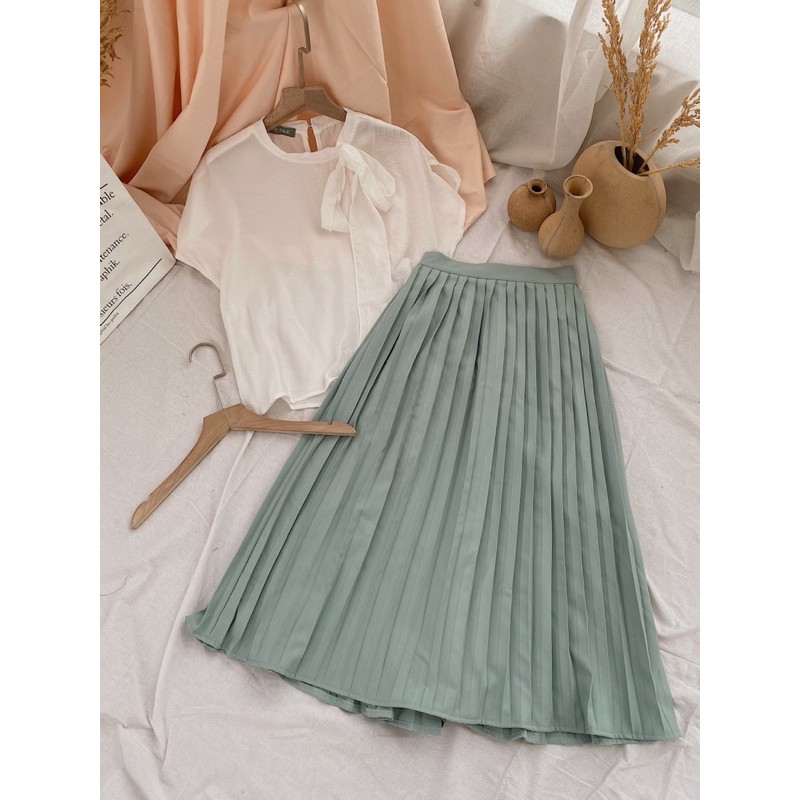 SET ÁO VOAN TRẮNG CV DẬP LI XANH | BigBuy360 - bigbuy360.vn