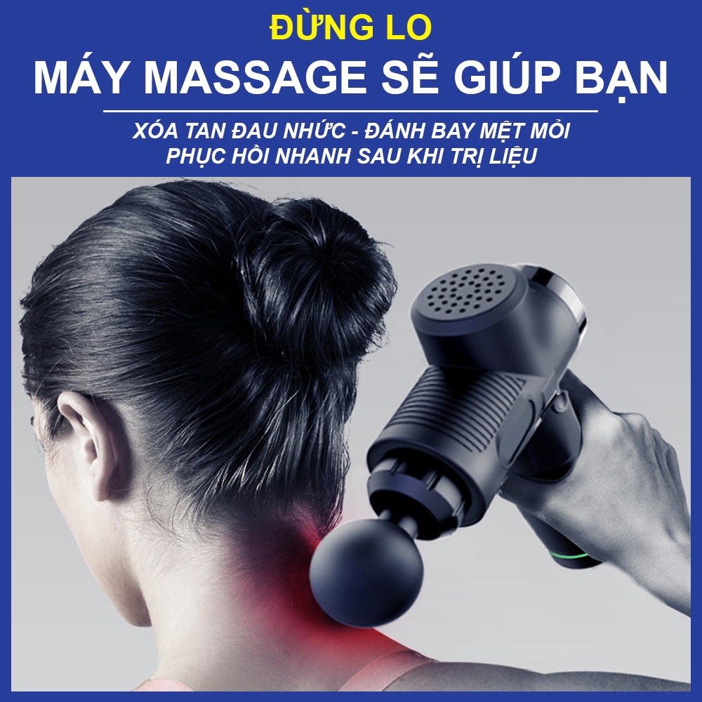 Máy massage cầm tay 6 đầu 30 cấp độ trị đau nhức toàn thân hiệu quả, súng massage kèm 6 đầu mát xa chuyên sâu