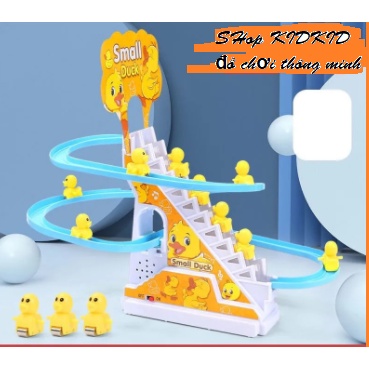 Bộ cầu trượt vịt leo thang cao cấp, thang đôi, nhạc hay có đèn, nhiều đường chạy