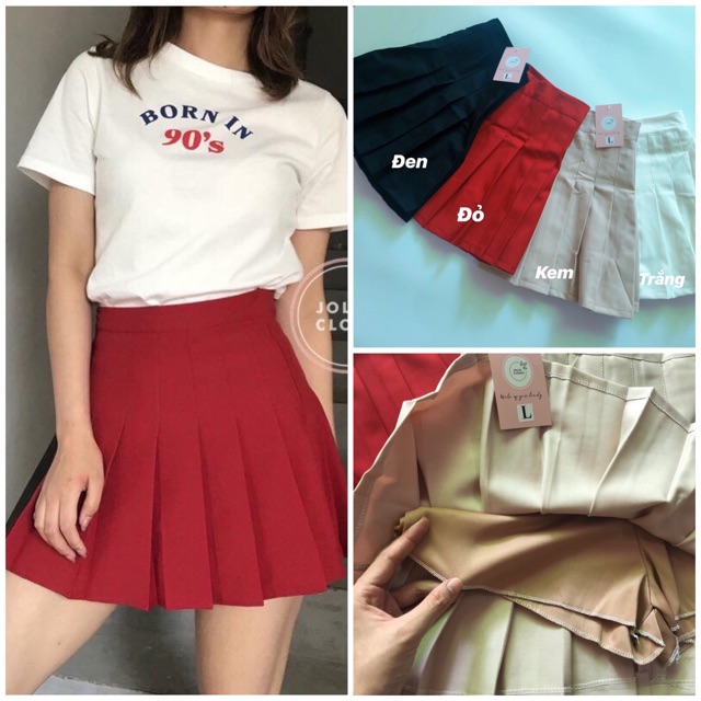 Joliecloset Hot Chân Váy Xếp ly Kaki màu Chữ A Dáng ngắn Váy Thiết Kế xếp ly | BigBuy360 - bigbuy360.vn