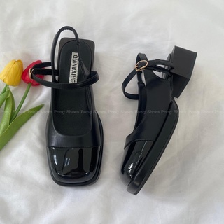 Giày sandal nữ cao gót 4 phân Pong Shoes đế vuông Mã 1474