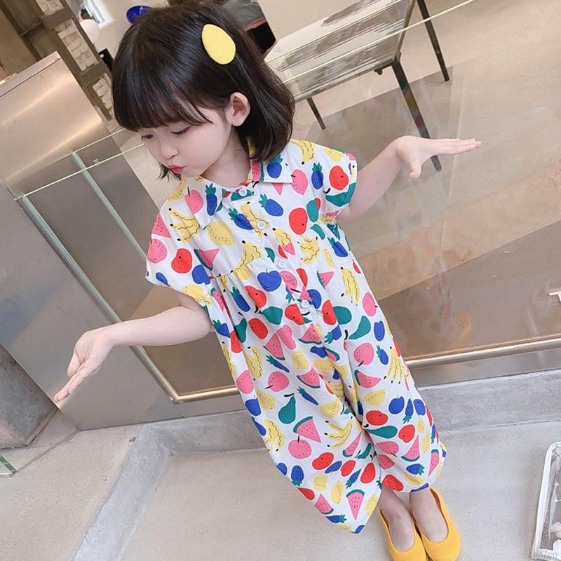Bộ áo liền quần tay ngắn họa tiết hoa phong cách Hàn Quốc thời trang mùa hè cho bé gái