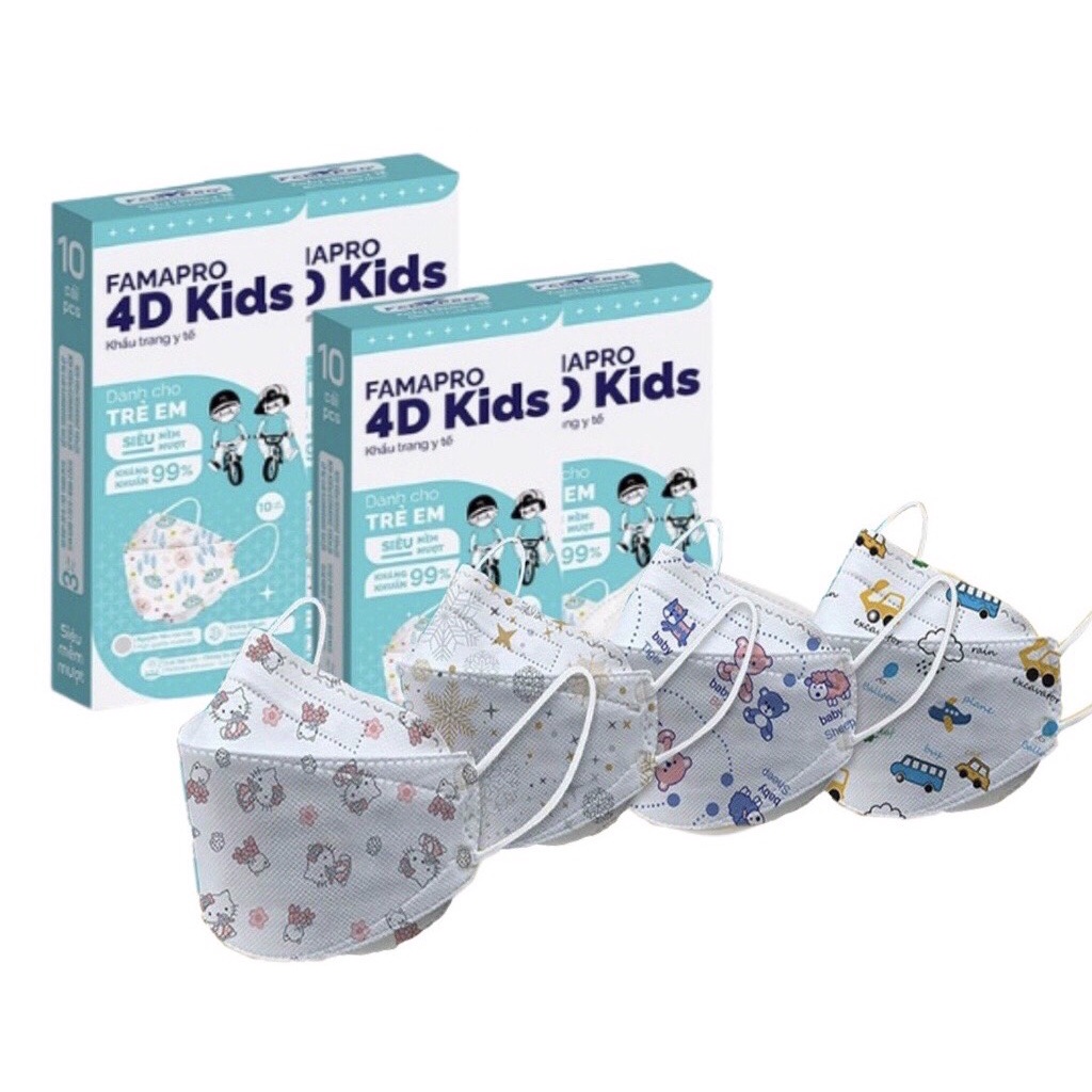 [Hỏa Tốc Q10] Khẩu trang y tế trẻ em Famapro 4D Kids hình thú siêu dễ thương (10 cái/hộp)