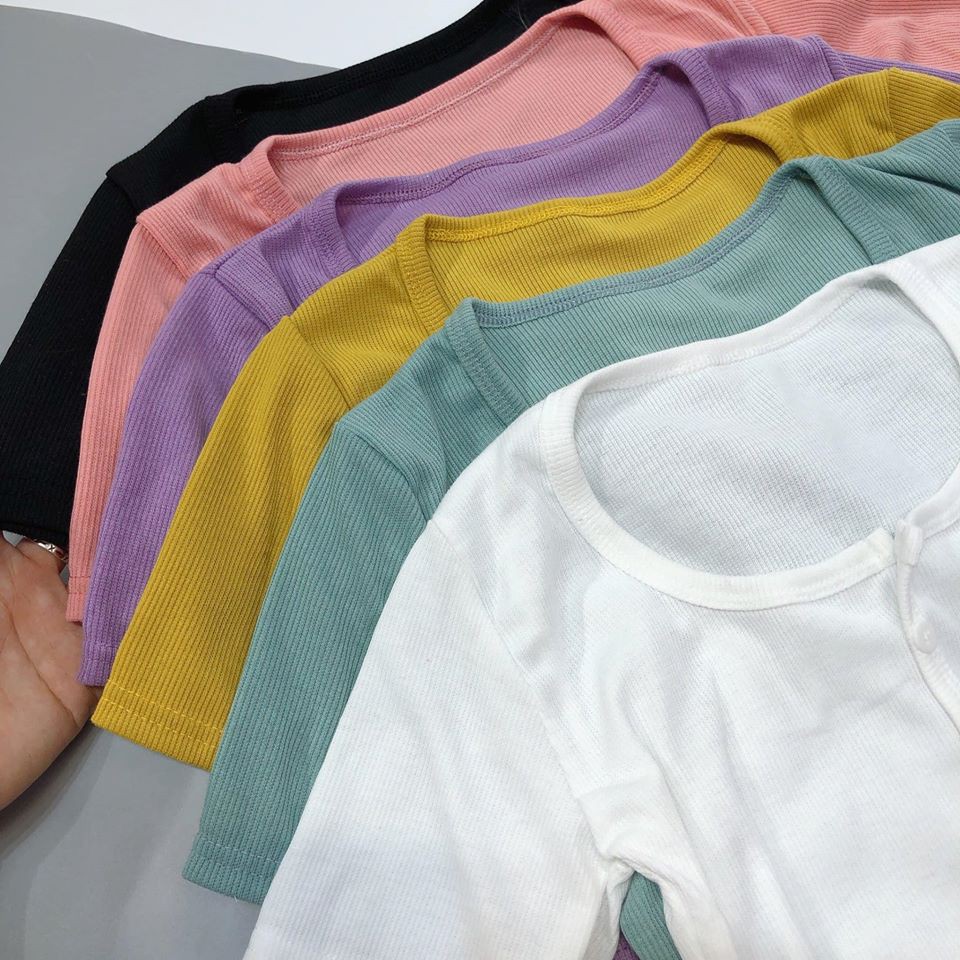 Áo tăm TRƠN croptop CỔ TRÒN cài cúc màu(kèm video,ảnh thật)
