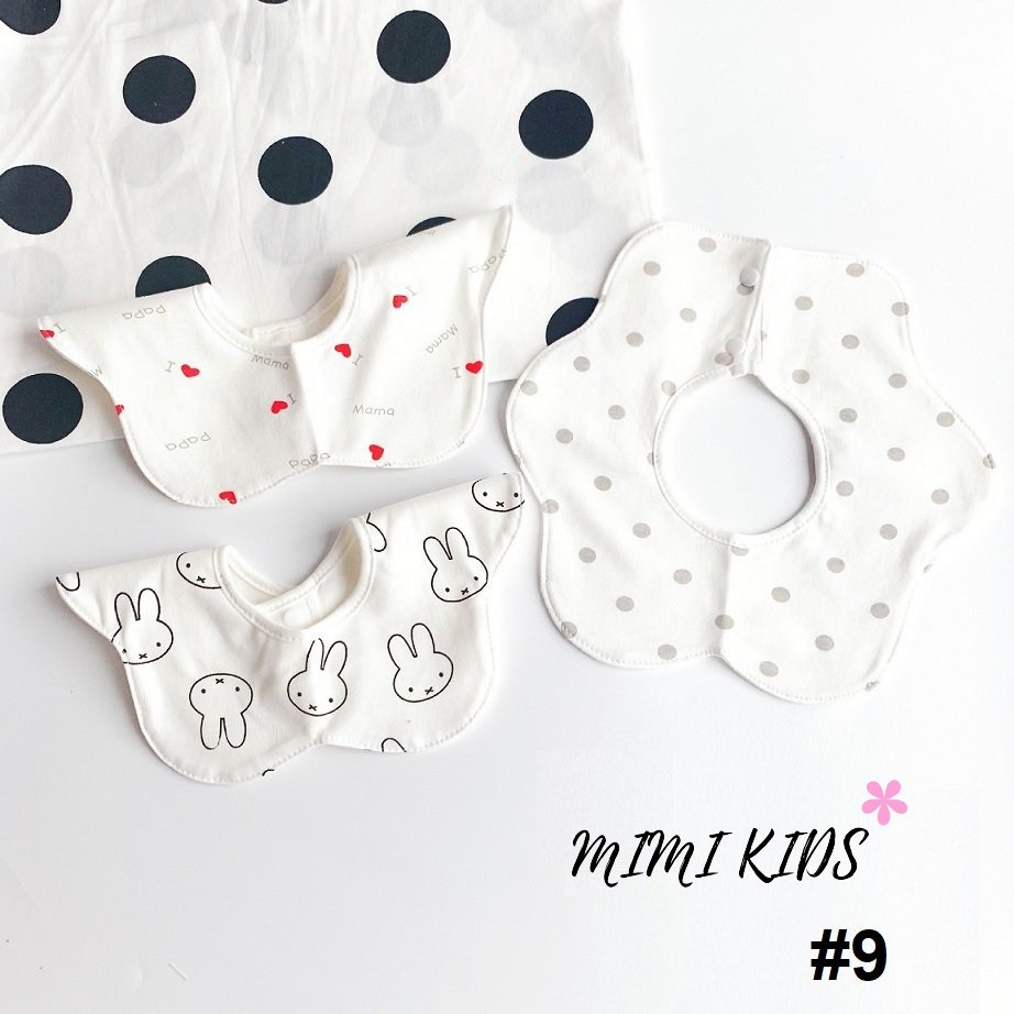 Set 3 yếm cổ tròn cánh hoa Cotton mềm mại dễ thương Mimi Kids cho bé YC06