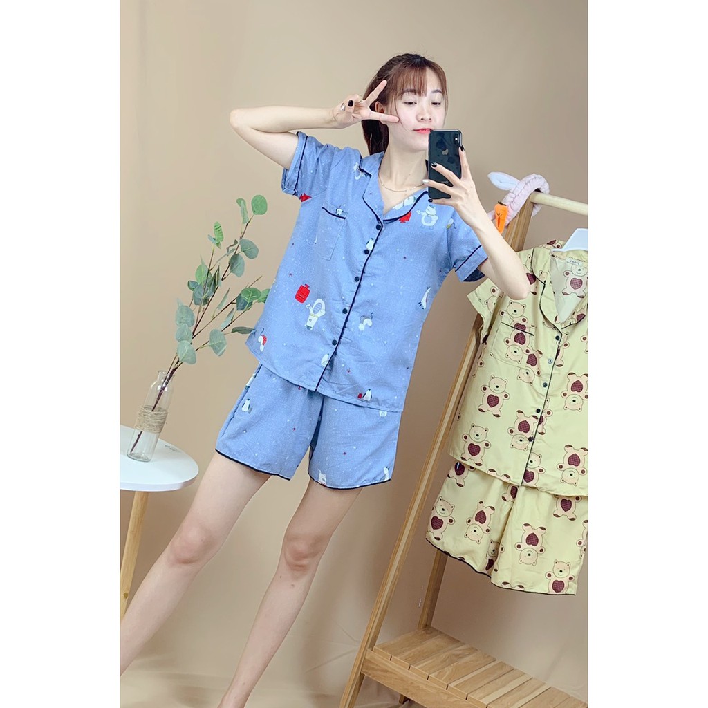 Bộ mặc nhà pijama, Bộ đùi nữ phong cách hàn quốc, kiểu dáng trẻ trung. | BigBuy360 - bigbuy360.vn