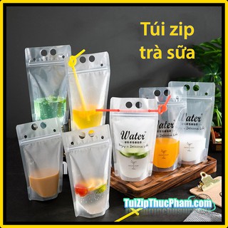 100 cái túi zip đựng trà sữa size 13x23 cm túi zip nhựa thực phẩm có quai xách chất lượng cao, mẫu 09