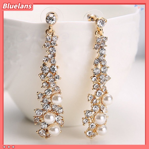 Khuyên tai dài đính đá và ngọc trai giả thời trang cho nữ