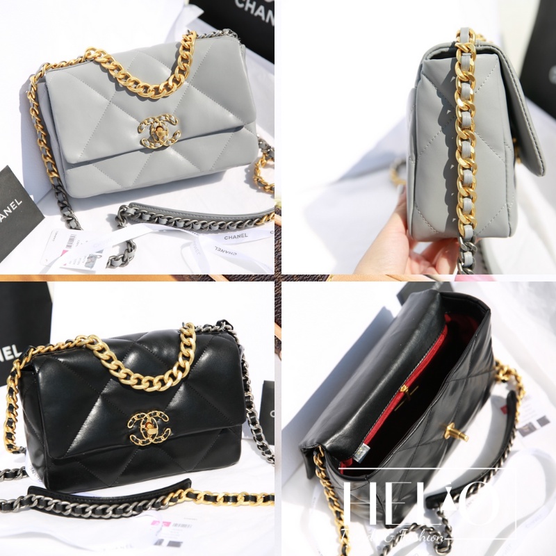 (Fullbox) Túi đeo chéo Chanel C19 Metalic _ Màu ghi/ Đen _ HE286