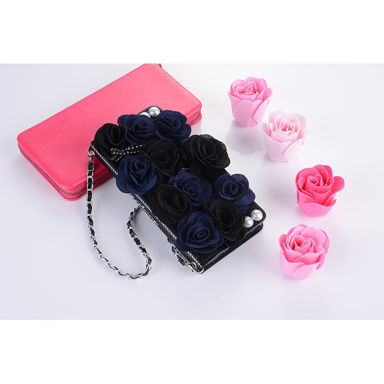 Bao điện thoại Samsung galaxy S6 S7 edge S8 S9 plus dạng ví hoa hồng cầm tay thời trang cho nữ