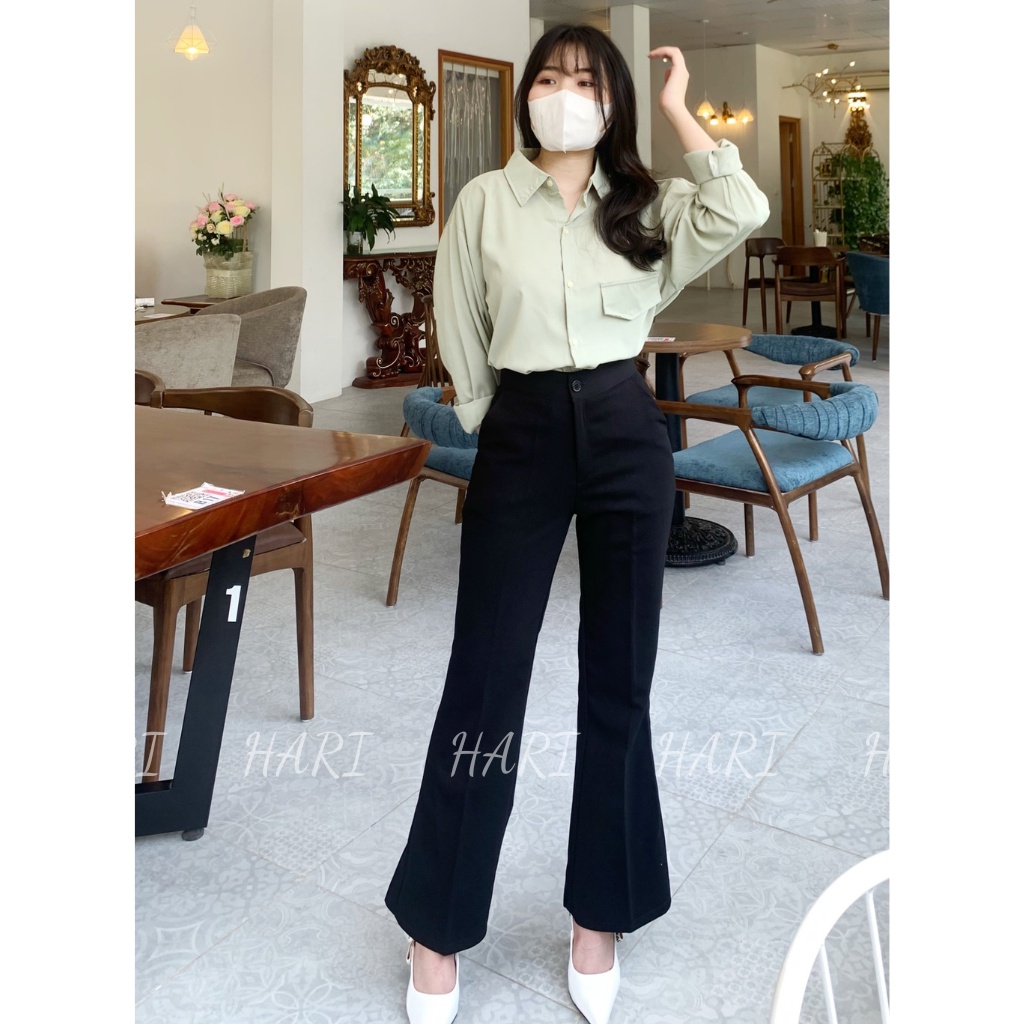 Quần ống loe nữ cạp cao 1 cúc - Quần công sở nữ ống loe chất vải tuyết mưa siêu đẹp Q2022