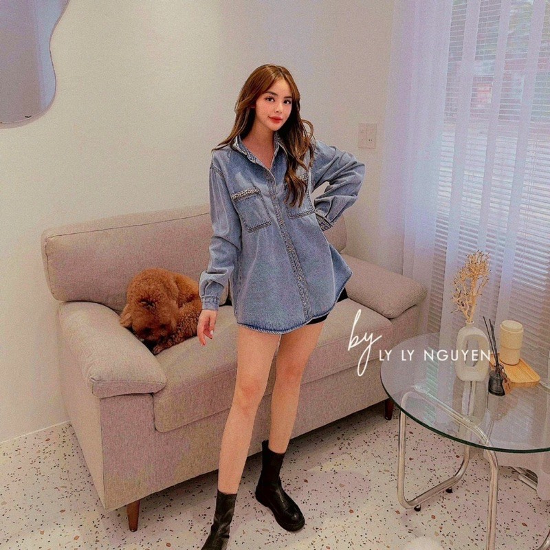 Ảnh thật - Áo sơ mi jean túi xích chuẩn ảnh