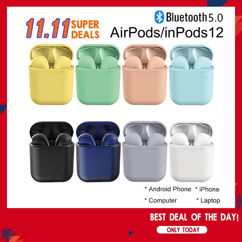 【Ready Stock】Tai Nghe Bluetooth inpods 12 Cảm Biến Vân Tay Phù Hợp Với Tất Cả Điện Thoại Được Chọn Màu.