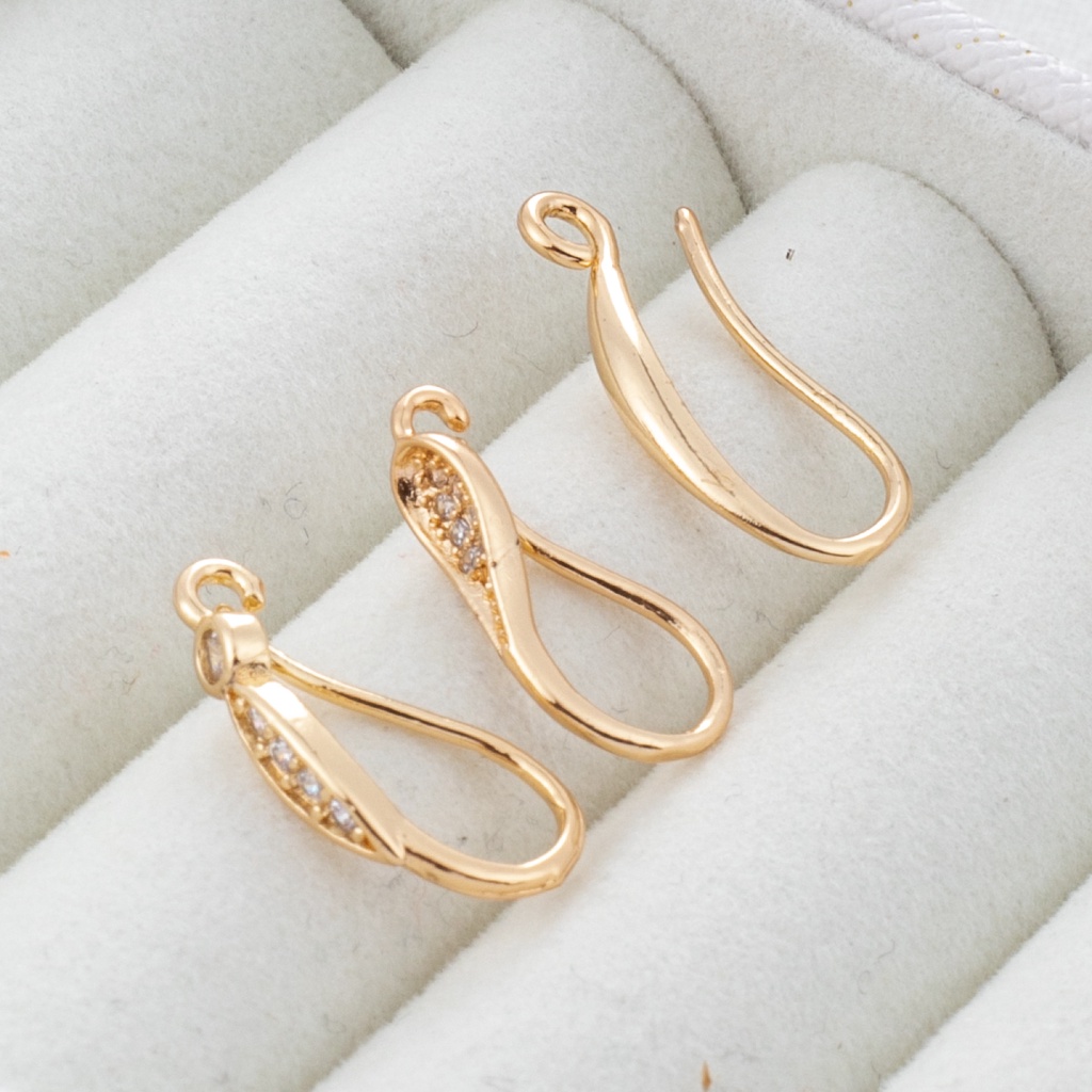 Một Cặp Khuyên Tai Dạng Móc Đính Đá Zircon Mạ Vàng 14K diy Đơn Giản Thời Trang