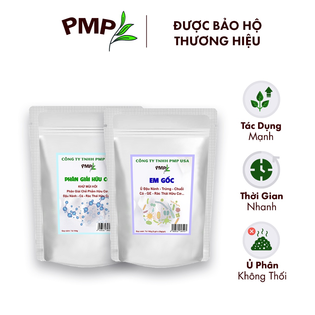 Combo EM Gốc &amp; Phân Giải Hữu Cơ PMP Ủ Phân Hữu Cơ Từ Đậu Nành, Trứng, Chuối, Cá, Rác Thải Hữu Cơ