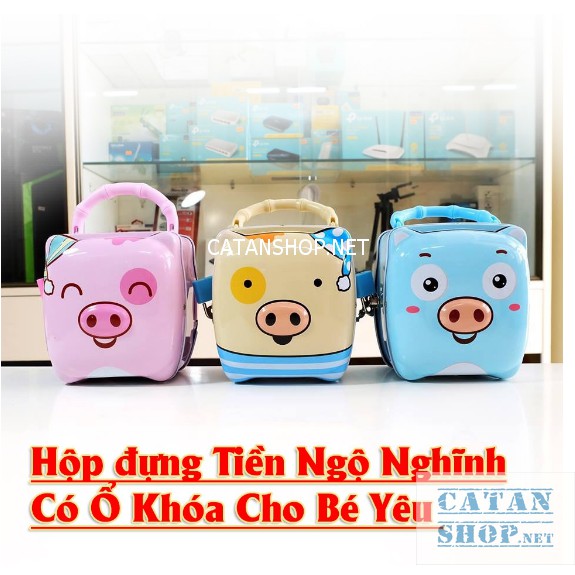 Ống heo đựng tiền hình con bò sữa cho bé yêu, Két sắt mini tiết kiệm tiền có khóa siêu yêu, đẹp mắt BB53-KS