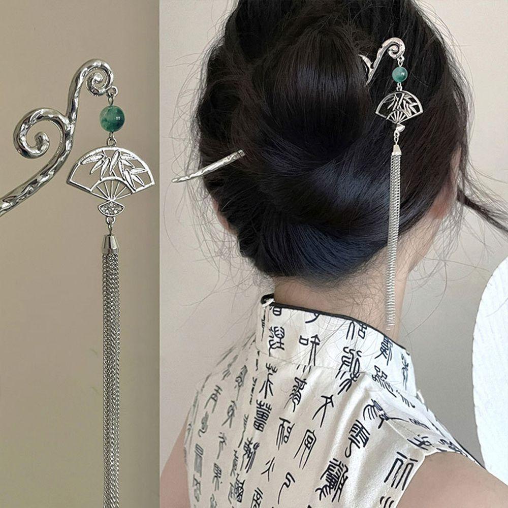 Trâm Cài Tóc Đính Hạt Xanh Lá Phong Cách Cổ Điển Cho Nữ