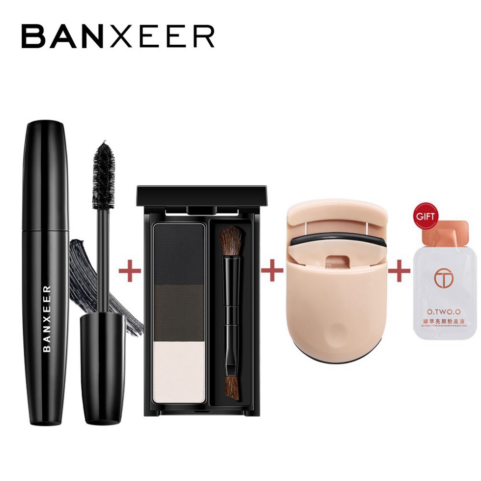 Set Dụng Cụ Trang Điểm BANXEER Gồm Mascara+Bột Đánh Mày+Uốn Mi+Kem Nền Kích Thước Du Lịch 110g