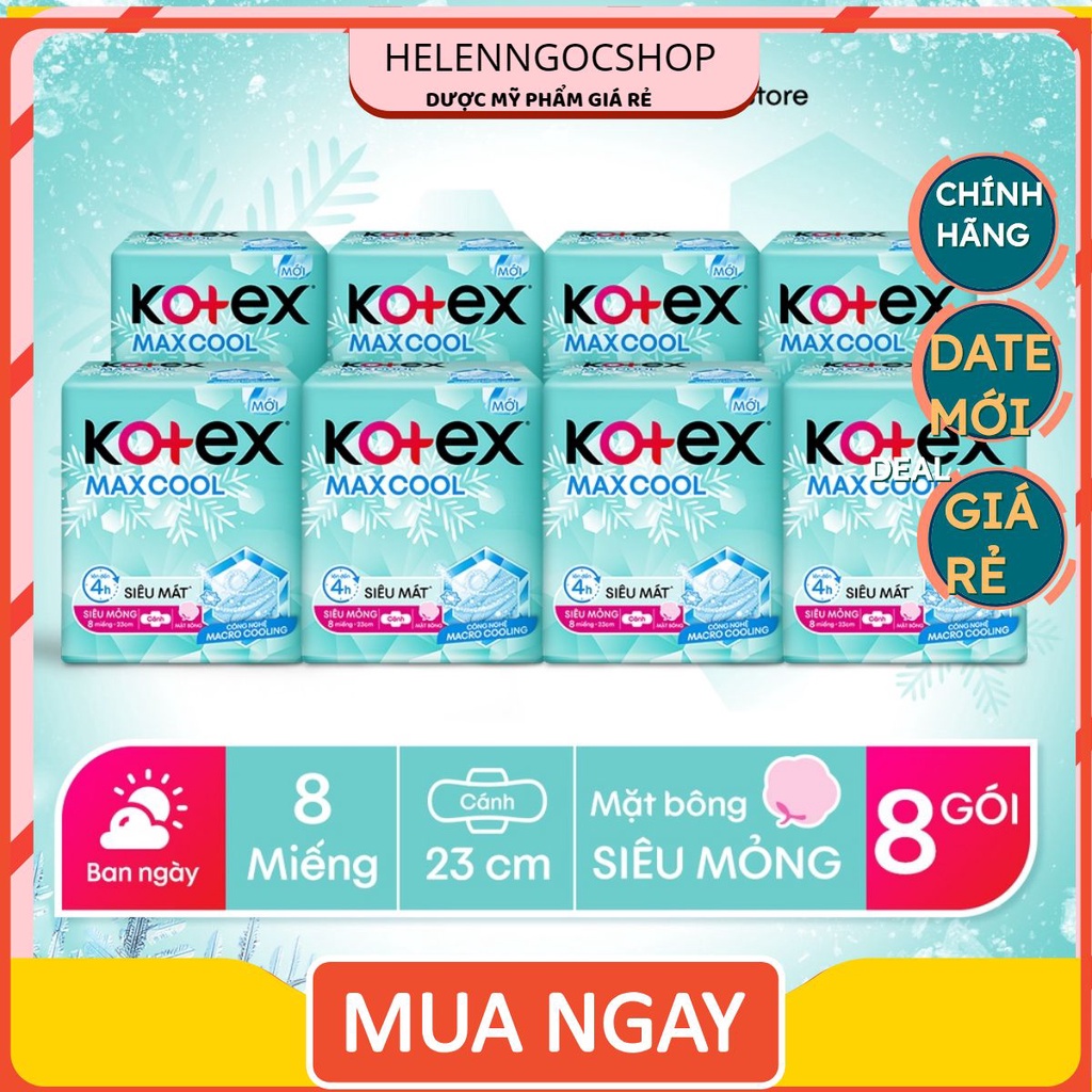 Combo 8 gói băng vệ sinh KOTEX Max Cool Siêu Mỏng Cánh 8miếng/gói