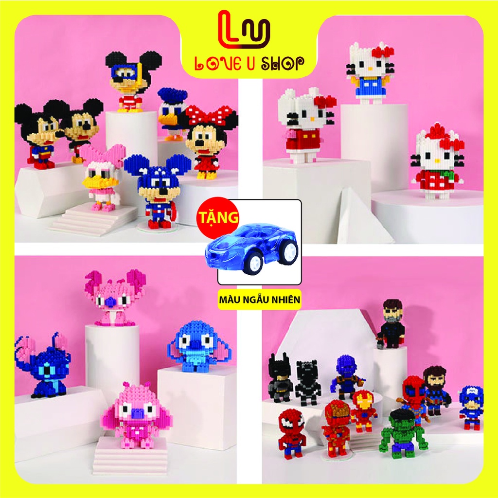 Mô hình lắp ráp 3D mini Siêu nhân Marvel, hoạt hình Disney, Gấu Stella, cậu bé bóng chày, kiem.