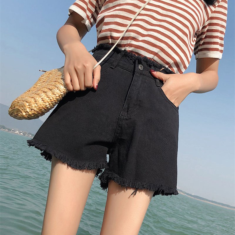 Quần short denim eo cao thời trang Hàn Quốc cá tính cho nữ