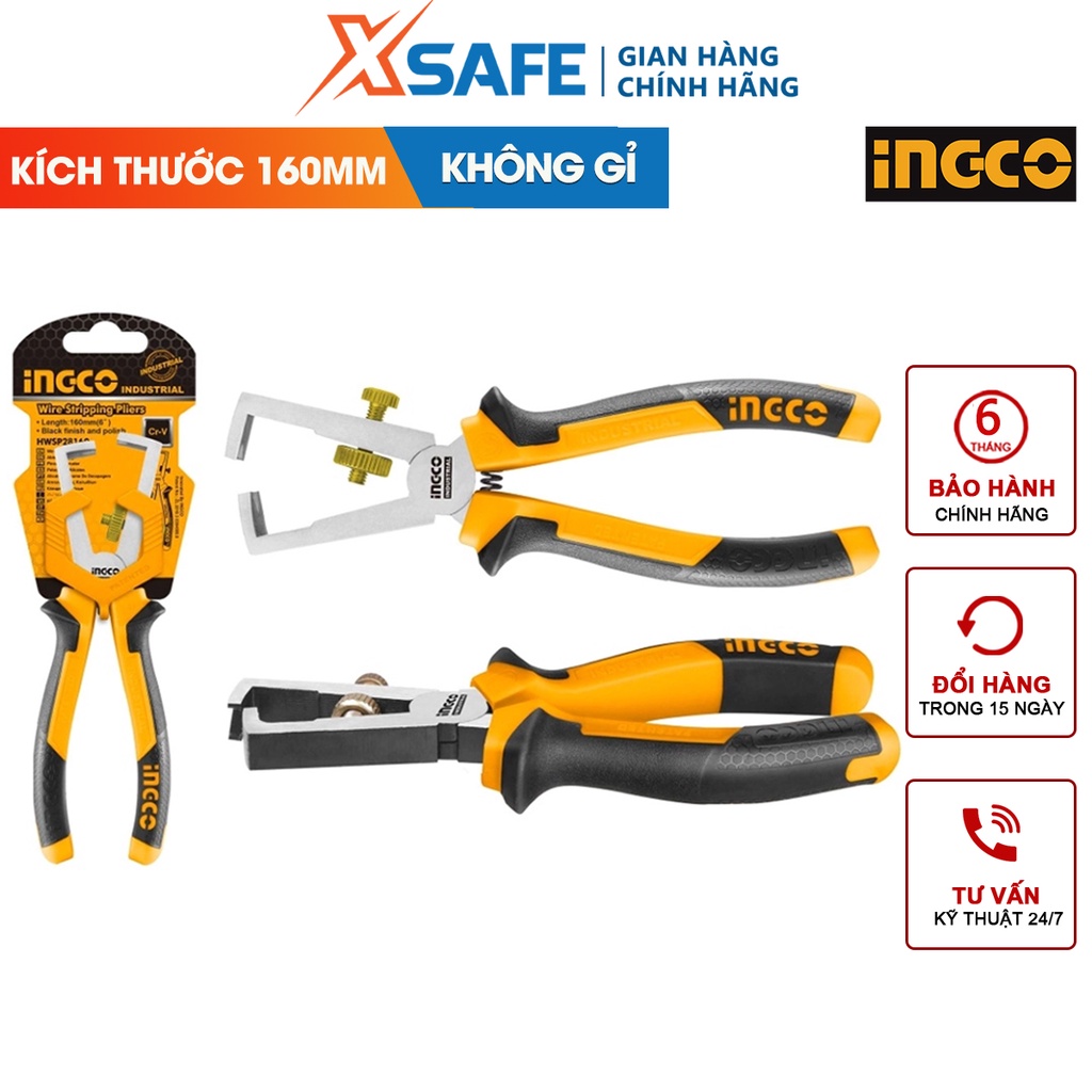 Kìm tuốt dây điện đa năng INGCO HWSP08168 160mm 6&quot; thép không gỉ phù hợp với mọi kích cỡ - chính hãng