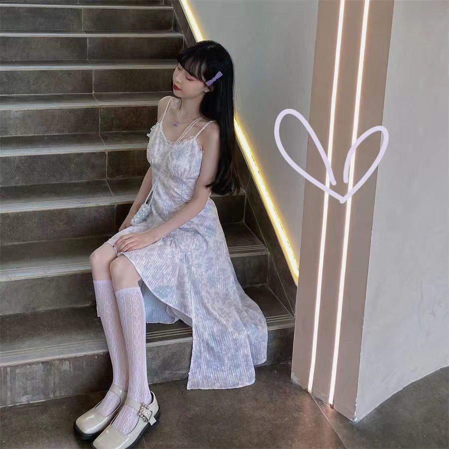 Cổ Phiếu Sẵn Sàng❣Bộ Áo Khoác + Đầm Hai Dây In Hình Nàng Tiên Cá Thời Trang Mùa Hè Dành Cho Nữ
