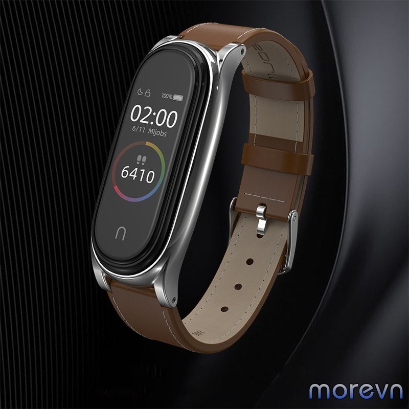 Dây đeo da bò viền cong PLUS Mi band 5, miband 6 chính hãng Mijobs - dây đeo thay thế mi band 6, miband 5 da bò PLUS