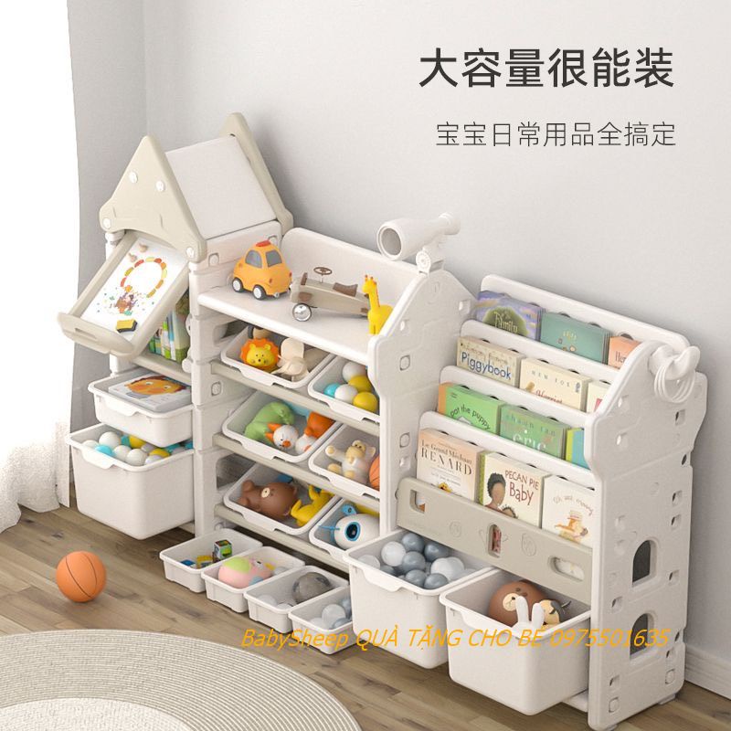 Tủ kệ mái nhà 3 gian cho bé