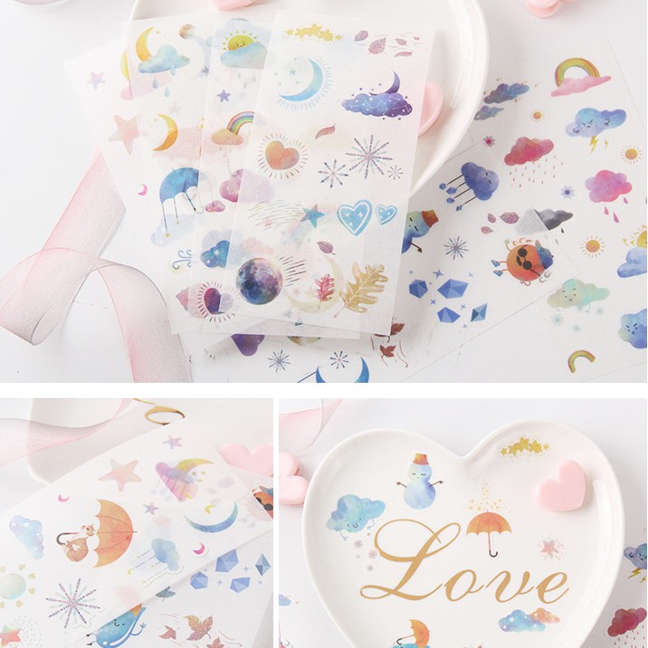 Set 6 tấm sticker giấy washi 16 x 8 cuộc sống hàng ngày