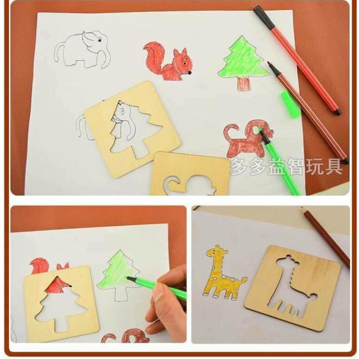 Khuôn vẽ tranh và tô màu bằng gỗ cho bé (kèm hộp màu, bút chì, vở vẽ , tẩy, hộp đựng) ( tuyển khách sỉ)