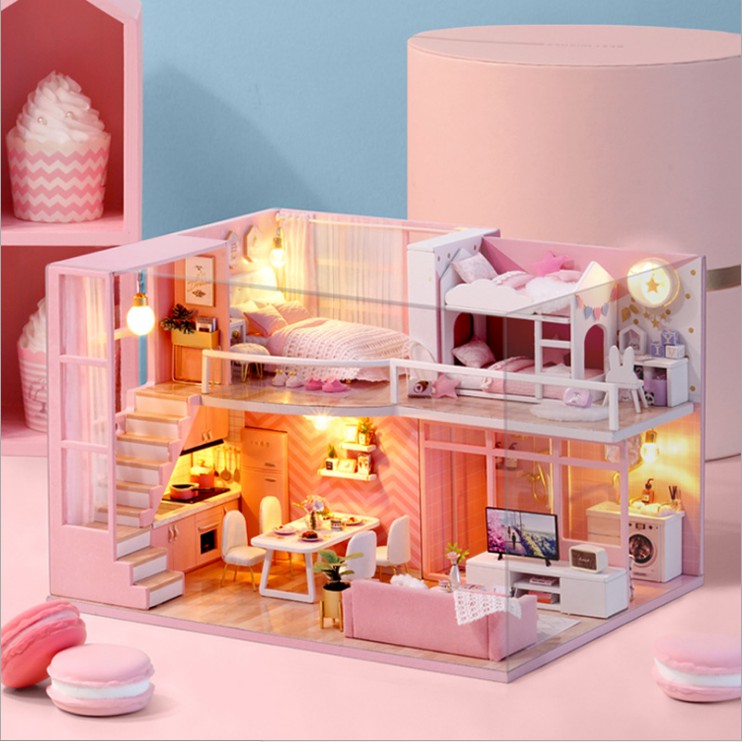 Mô hình nhà DIY Doll House Dream Angels Kèm Mica Chống bụi, Bộ dụng cụ và Keo dán