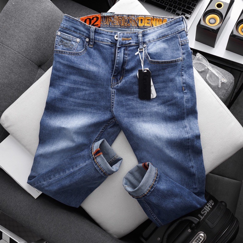 Quần jean nam màu xanh ống ôm vừa VNXK slimfit 3 màu | BigBuy360 - bigbuy360.vn