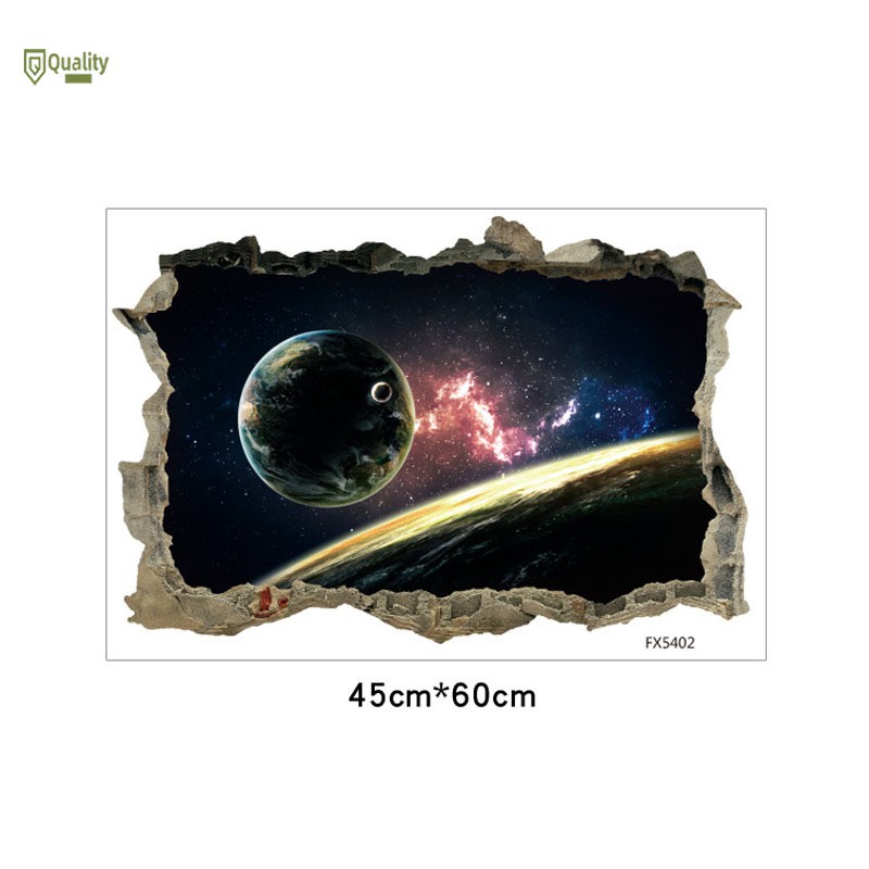 Sticker dán trang trí tường hình không gian vũ trụ 3D kích thước 45x60cm bằng nhựa PVC