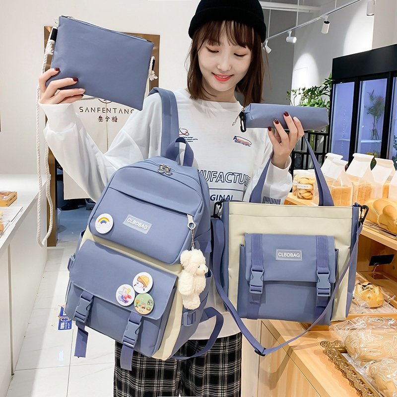 Set 4 Balo Túi Xách Ví Canvas Họa Tiết Dễ Thương Cho Nữ