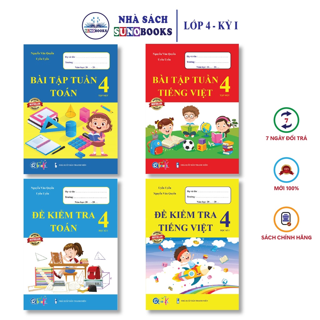Sách - Combo Bài Tập Tuần và Đề Kiểm Tra - Toán và Tiếng Việt 4 - Học Kì 1