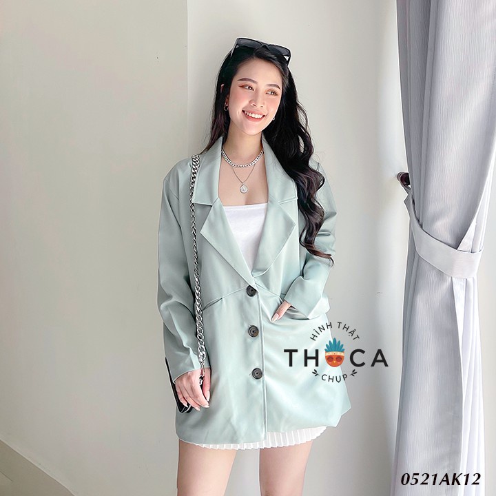 Áo blazer nữ khoác vest 2 lớp dáng dài kiểu túi mổ đen, xanh, nude THOCA HOUSE dễ phối đồ, trẻ trung, hiện đại