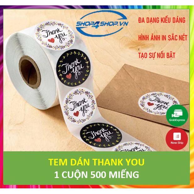 Tem dán Sticker Thank you họa tiết hoa  - Giấy dán Thank You dành cho các shop bán hàng - decal Thank you - SHOP4SHOP