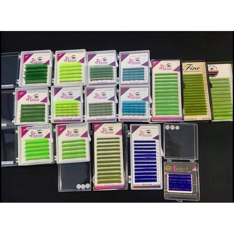 Flash sale lông mi màu - trọn tone xanh - 0.07 C,Cc,d đủ size