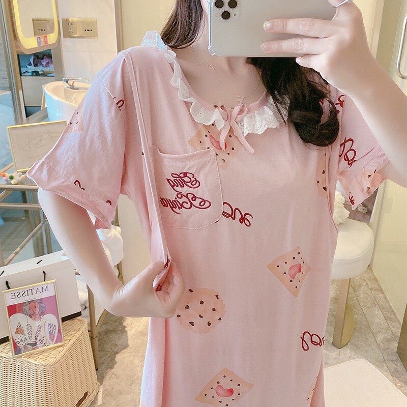 Váy Bầu Mặc Nhà Cho Con Bú Sau Sinh Chất Cotton Cổ Bèo