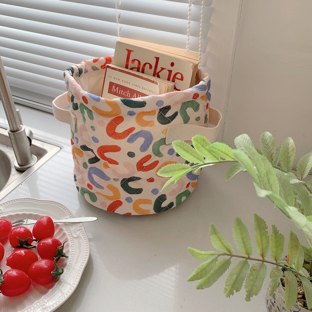 Giỏ Đựng Đồ Ăn Vặt / Đồ Chơi Bằng Vải Bạt Hình Tròn Dễ Thương